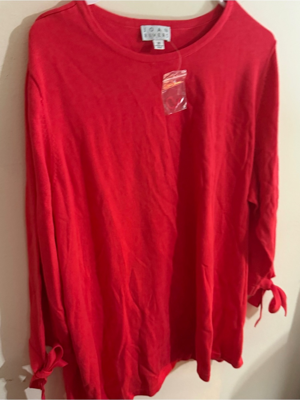 Joan Rivers Size 2x  Red Crewneck Long Tie Sleeve Top